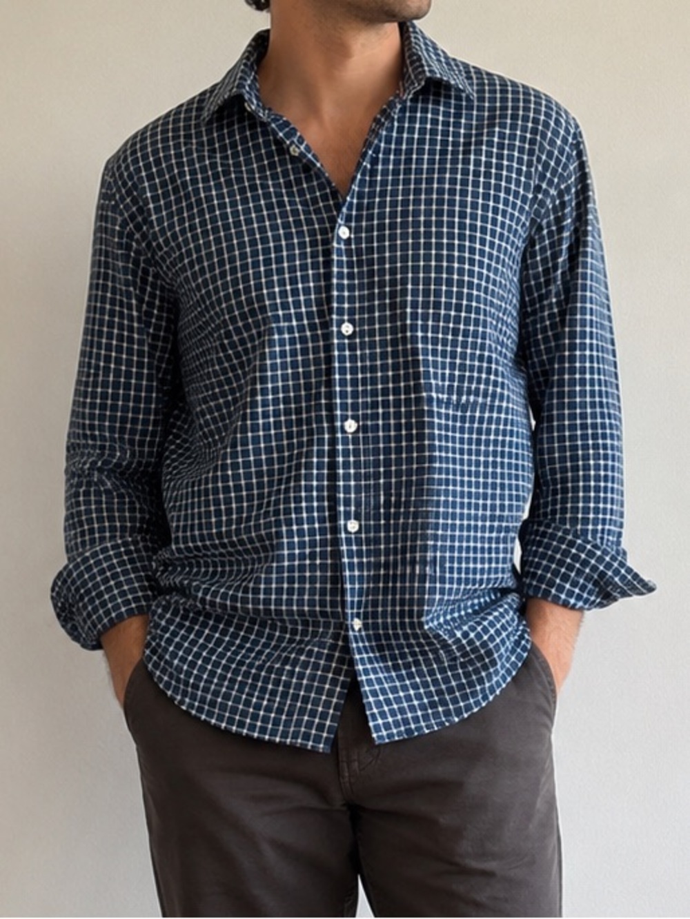 Tommy Hilfiger Wrinkle Free Blue Plaid Button Down Shirt Men’s 17.5 32/33 Large